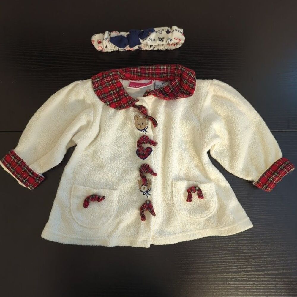 Vintage Kids Headquarters Fleece Snap Embellished Sweater‎ & Headband 12 Months
